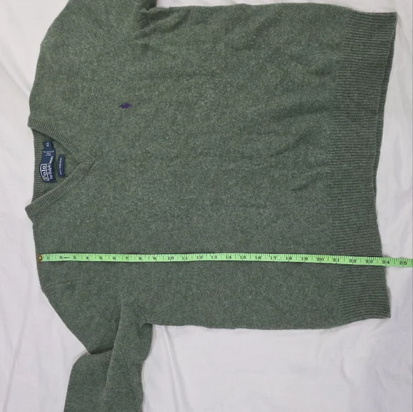 Polo by Ralph Lauren 100% Lambs Wool V-Neck Pullover Knit Sweater in Green. XL - Picture 5 of 7